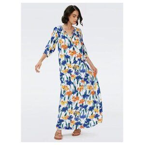 Diane Von Furstenberg Drogo Shift Womens Maxi Dress Size L Tropical Print Resort